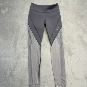 Nike Pants Women's XS Running Leggings Gray Dri-FIT Mesh Panel Workout Gym Yoga